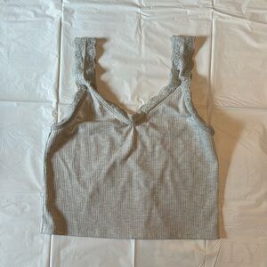 American Eagle Tank Top in Off-White/Light Grey (Size Small)
